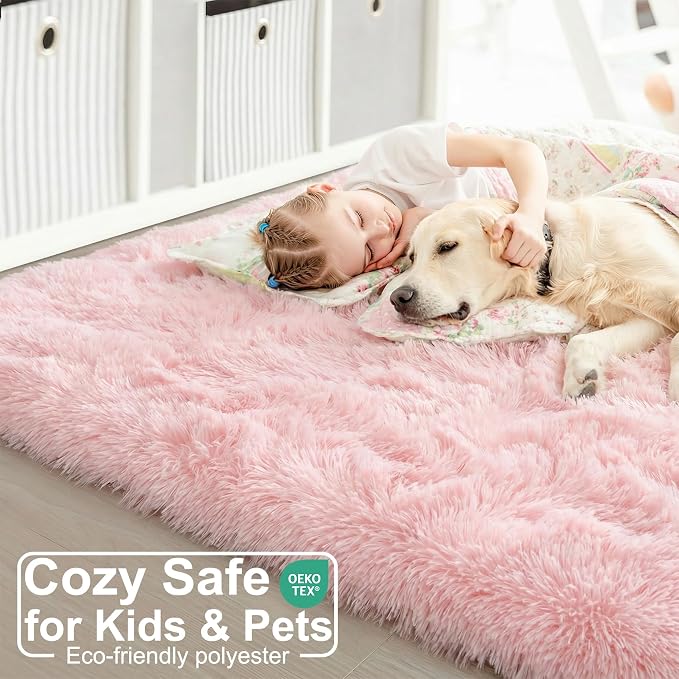 Amdrebio Pink Shag Plush Runner Area Rug 2x6 - Image 3