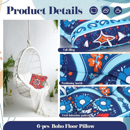 Menkxi 6 Pcs Bohemian Floor Pillows Seating 15 Inch Boho Floor Cushions Sitting - Image 3