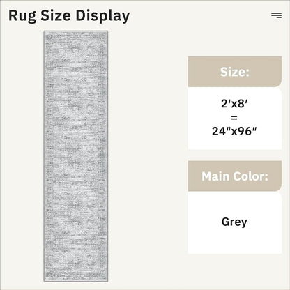Soalmost Runner Rug 2x8 Washable Non-Slip Hallway Kitchen Runners Grey | Stain - Image 5
