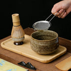 Japanese Matcha Tea Set (7pcs) - Matcha Whisk and Bowl, Whisk Stand (Chasen Holder), Scoop, Starter Making Kit for Matcha Tea Ceremony (Kiln Glaze-White)