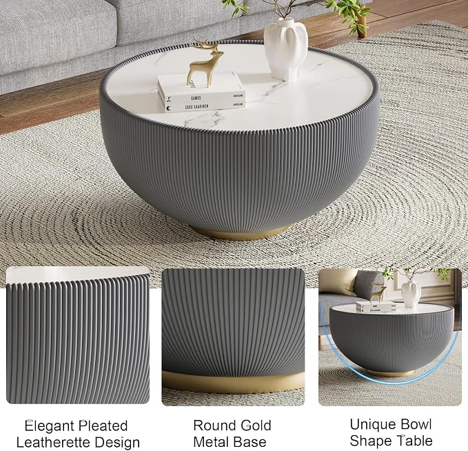 SSLine Bowl-Shape Coffee Table Set of 2 Modern Sintered Stone Top Nesting - Image 5