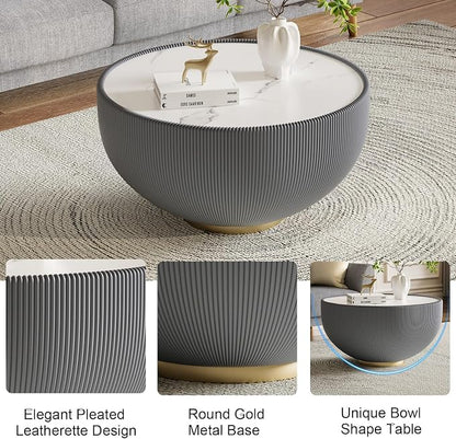 SSLine Bowl-Shape Coffee Table Set of 2 Modern Sintered Stone Top Nesting - Image 5