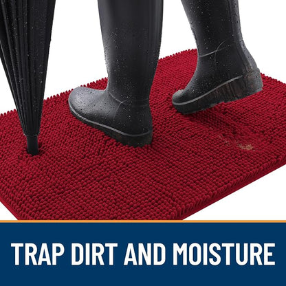 OLANLY Dog Door Mat for Muddy Paws 32x20, Super Absorbent Chenille Mud Mat | Red - Image 2