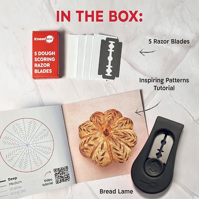 Upgraded Magnetic Bread Lame, Professional Dough Scoring Tool with Extractable Blade, Sourdough Bread Tool for Baking, Includes Scoring Pattern Booklet & 5 Replaceable Razor Blades