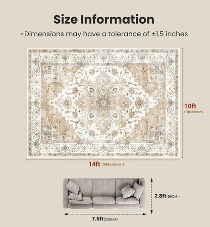 AMADA HOMEFURNISHING 10x14 Washable Area Rug, Low-Profile Large Area Rug - Image 2