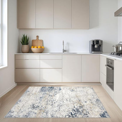 DMOYEST Area Rug Living Room Rugs 4x6 Washable Abstract Beige Blue Carpet | - Image 4