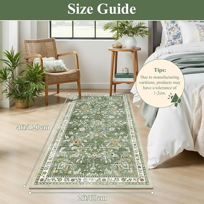 Yamaziot 2x4 Washable Hallway Runner Rug Non Slip Floral Carpet, Sage Green | - Image 2