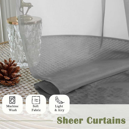Charcoal Grey Sheer Curtains 84 Inches Long 2 Panels, Voile Airy Light - Image 4