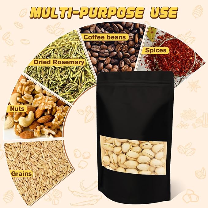 Jetmore-50pcs-Packing-Bags-Resealable, Reusable Zip Lock Snack Bags Stand Up, Smell Proof Bag, Cookies, Sealable Food Storage Baggies for Coffee, Tea, Herbs, Spice, Candy, Small Bag Pouch