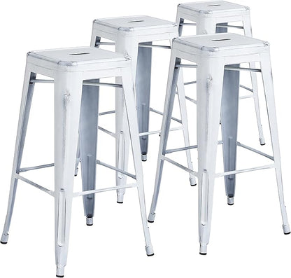 Flash Furniture Kai Commercial Grade 4 Pack 30" High Backless Distressed White by FlashFurniture