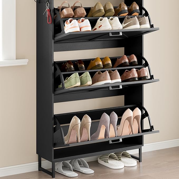 BORNOON Shoe Cabinet with 3 Flip Drawers Narrow Shoe Storage Cabinet Organizer - Image 6