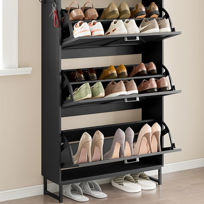 BORNOON Shoe Cabinet with 3 Flip Drawers Narrow Shoe Storage Cabinet Organizer - Image 6