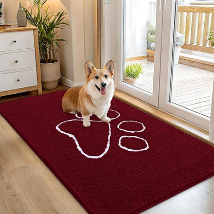 OLANLY Dog Door Mat for Muddy Paws 54x32, Paw Print Design Chenille Mud Mat | by OLANLY