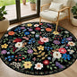 PLHXFR Round Area Rug Living Room: 4 ft Floral Washable Soft Carpet Black | by PLHXFRSoftAreaRugs
