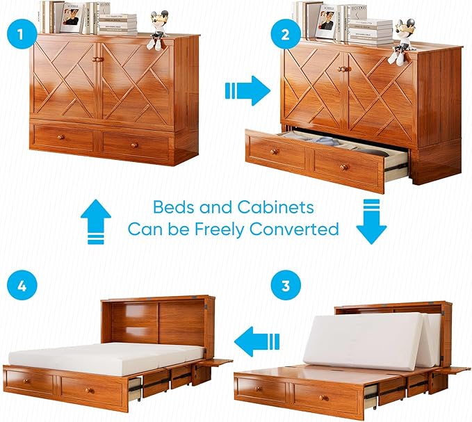 Mjkone Murphy Bed Queen, Cabinet Murphy Bed - Image 3