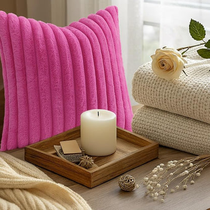 decorUhome Fall Faux Fur Throw Pillow Covers 16x16 Set of 2 Hot Pink | - Image 9