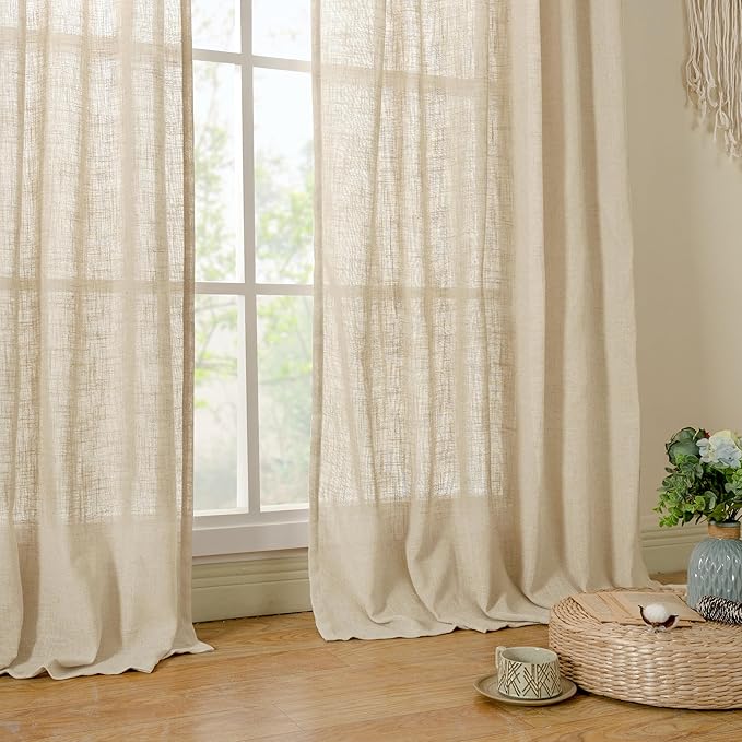 Semi Sheer Window Linen Curtains 54 Inch Length, 34 x 54 Inch | Light Filtering - Image 9