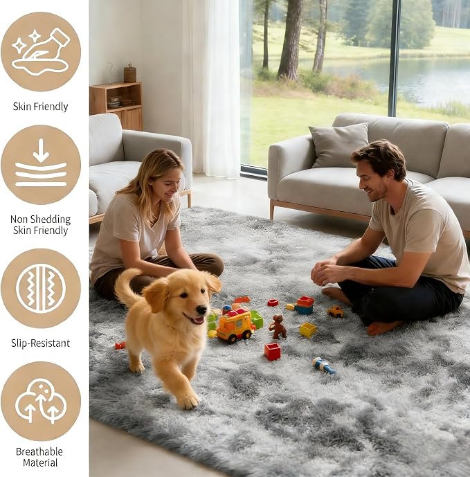 9x12 Area Rug Fluffy Shaggy Ultra Soft Faux Fur Non-Slip Machine Washable Carpet - Image 2