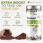 Maximum Slim Premio Instant Espresso Powder – Bold & Rich Flavor 100% Arabica Beans - Non-GMO, Gluten-Free – Premium Medium Roast Coffee 14.1 oz Resealable Jar = Café Instantáneo