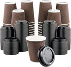 [400 SET]Harvest Pack 12 oz Disposable Coffee Cups, Insulated Ripple Double-Walled Paper Cup with Lid, Brown Geometric, Tea Hot Chocolate Drinks To go coffee cups