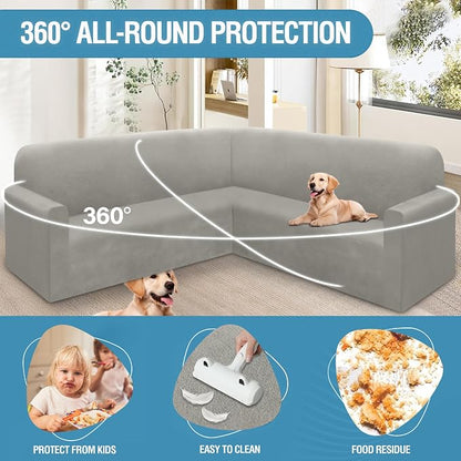 HDCAXKJ Corner Sectional Couch Covers Velvet Stretch L Shape Sofa Cover Soft - Image 4