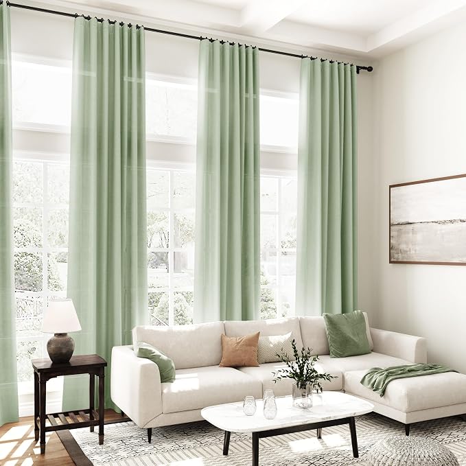 Mist Sage Linen Curtains 84 Inch Length 2 Panels Set - Image 7