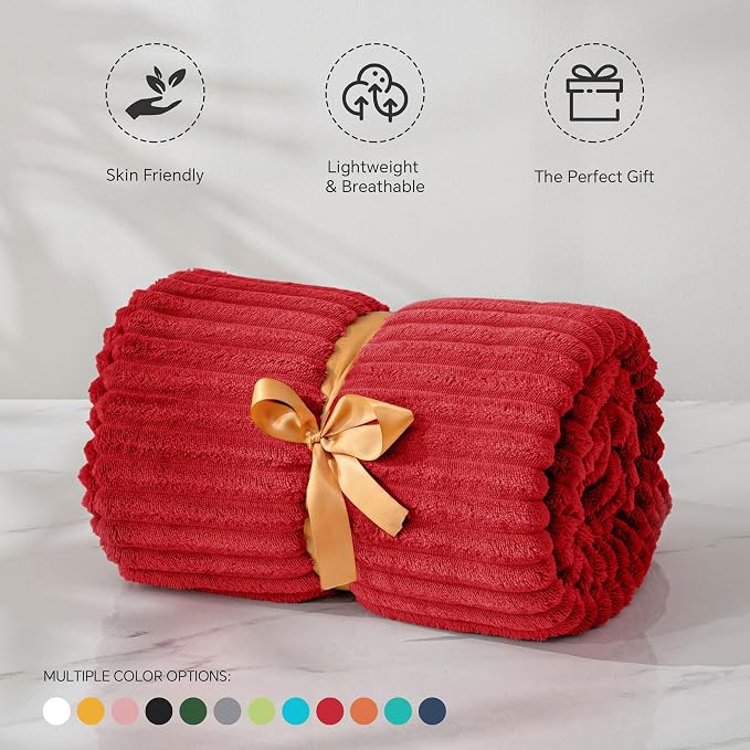 BEDELITE 3D Ribbed Jacquard Red Fleece Throw Blanket - Image 4
