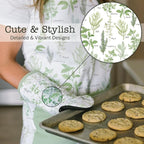 Heat Resistant Designer Kitchen Oven Mitts with Neoprene Non-Slip Grips and Hanging Loops | Set of 2 100% Cotton Long Sleeve Kitchen Oven Mitts | 5.5" x 12" | Green Herbs