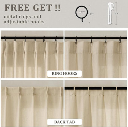 Beige Patio Sliding Door Pleated Curtains 100 Width 102 Inches Long | Extra Wide - Image 3
