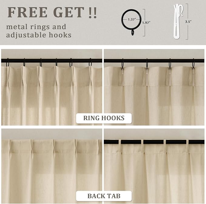 Pinch Pleated Linen Sheer Curtains 120 Inches Long Extra Long Beige | Tan - Image 4