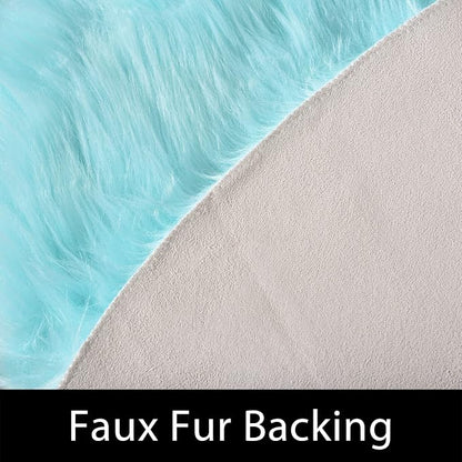 Latepis Light Blue Fur Round Rug 3ft Faux Sheepskin Circle Rug - Image 3