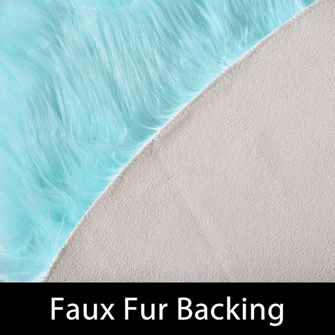 Latepis Large Faux Fur Rug Light Blue Round Rug s6.7ft Circle Fuzzy Plush Rugs - Image 4