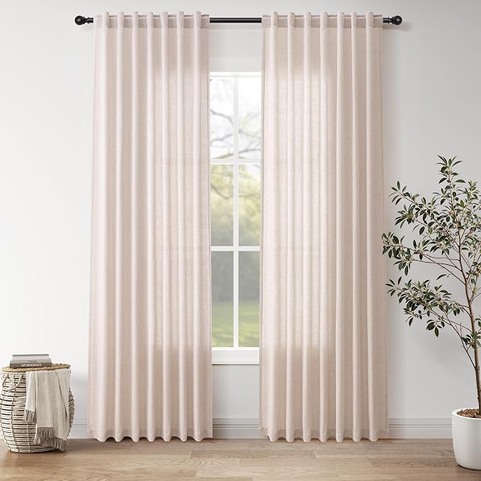 Natural White Linen Curtains 84 Inch Length by Nanspring