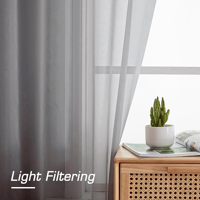 Simplebrand Grey Sheer Curtains 63 Inch Length 2 Panels, Rod Pocket Solid Color - Image 3