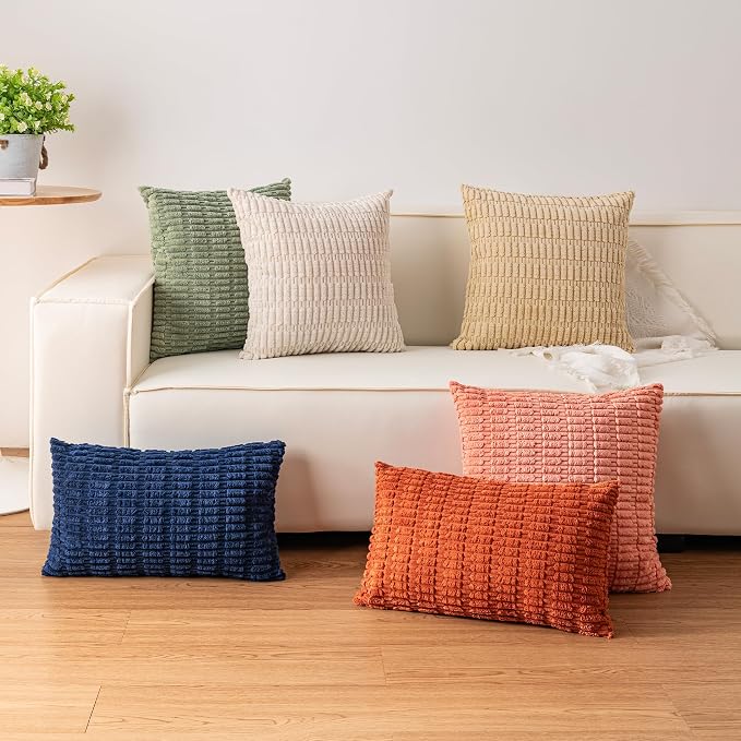 Pack of 2 Corduroy Decorative Throw Pillow Covers 22x22 Inch, Light Grey | Fall - Image 4