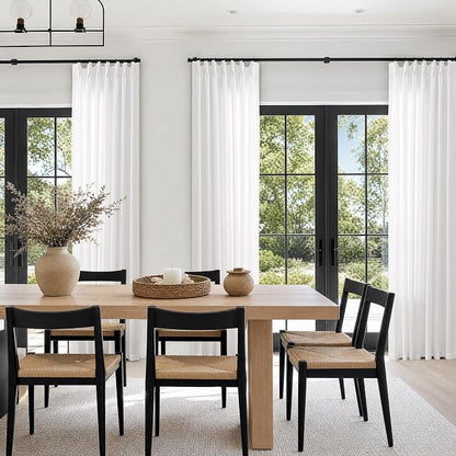 Ivory Pinch Pleated Linen Curtains 96 Inches Long Light Filtering | Semi Sheer， by DUKIYO