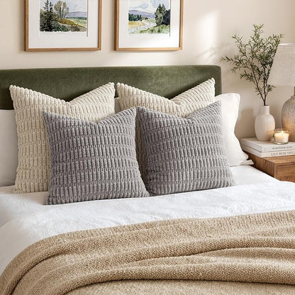MIULEE Corduroy Decorative Throw Pillow Covers 20x20 Light Grey Pack of 2 | - Image 5