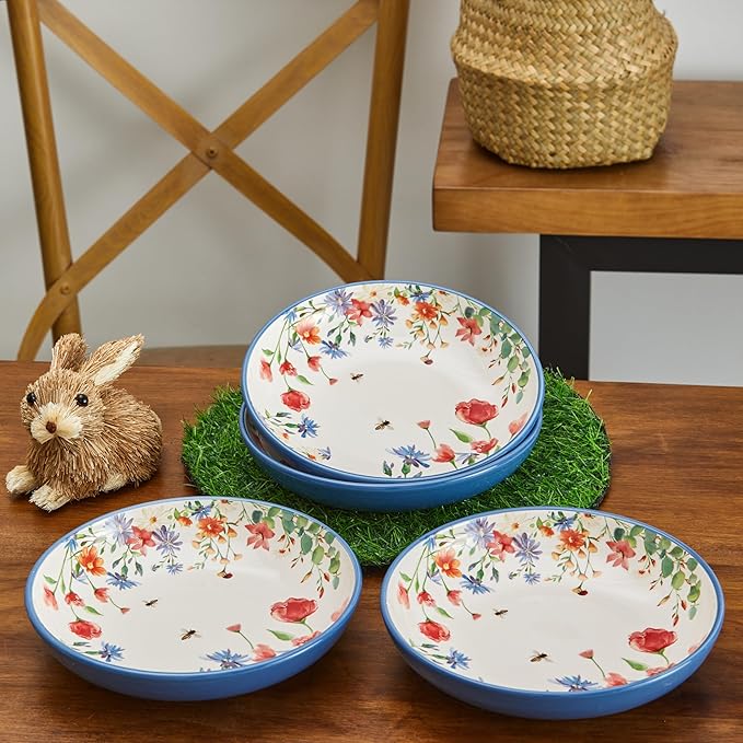 Bico Summer Provence Pasta Bowls, 35oz Salad Bowl Set of 4, Large Ceramic Serving Dinner Bowls for Soup and Cereal, Microwave and Dishwasher Safe, Gift for Housewarming and Thanksgiving