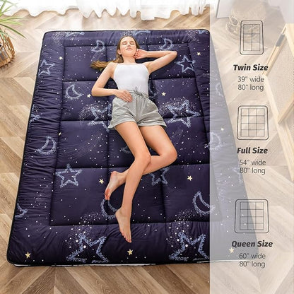 MAXYOYO Black Moon and Star Futon Mattress, Japanese Floor Mattress Quilted - Image 6