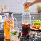 2 Pack 1.6 Liter 54 oz Glass Pitcher with Lid and Spout, Glass Carafe Water Pitcher for Hot/Cold Water, Iced Tea, Drinks, Coffee, Juice and Homemade Beverage