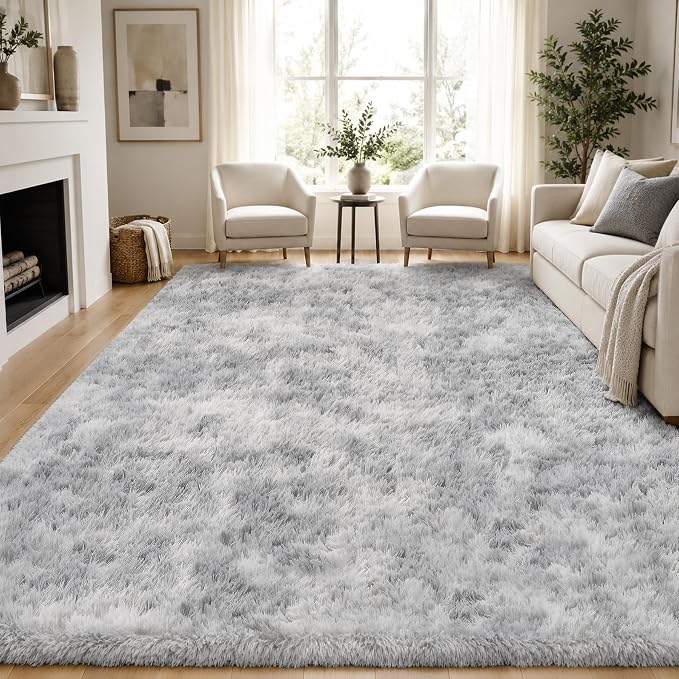 PLHXFR 8x10 Area Rugs Living Room: Fluffy Bedroom Shag Rug Light Grey | Upgrade by PLHXFRSoftAreaRugs