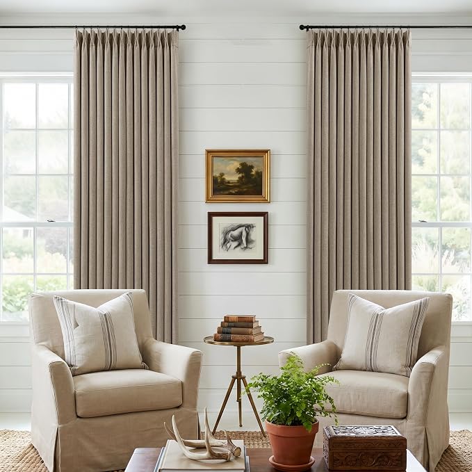 Dark Flax Linen Pinch Pleated 100% Black Out 105 Inch Curtains - Image 7