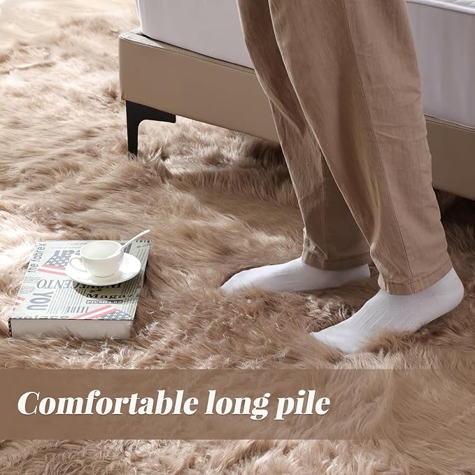 ORINOVA Beige Faux Sheepskin Fluffy Fur 2x3 Area Rugs - Image 6