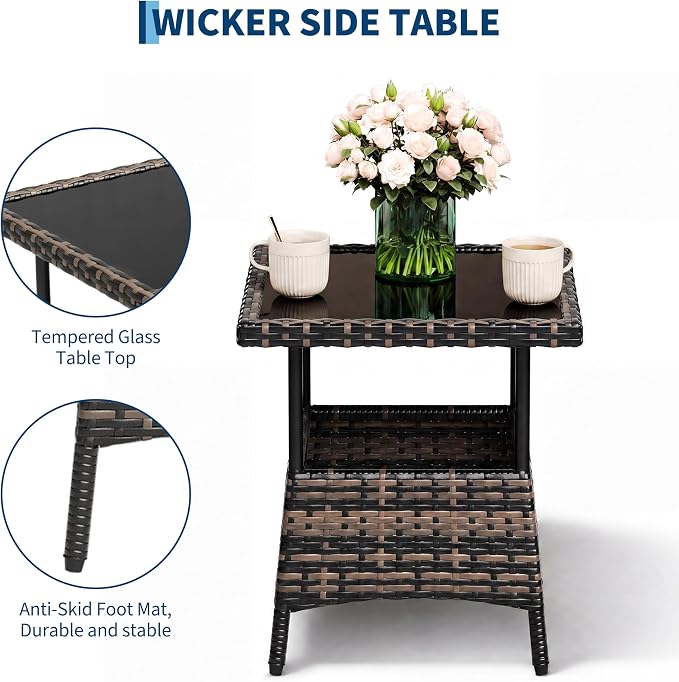 3 pcs Outdoor Rocking Bistro Set, Wicker Rocking Bistro Set - Image 7