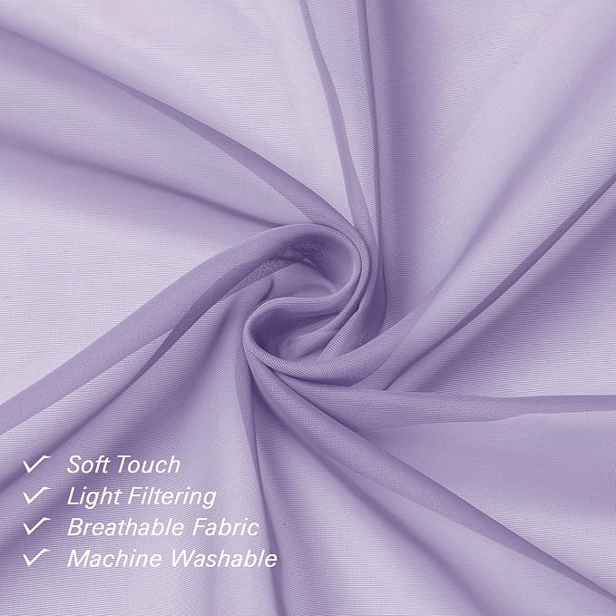 72 Inch Light Purple Sheer Curtains & Panels Set of 2, Airy & Breathable Solid - Image 6