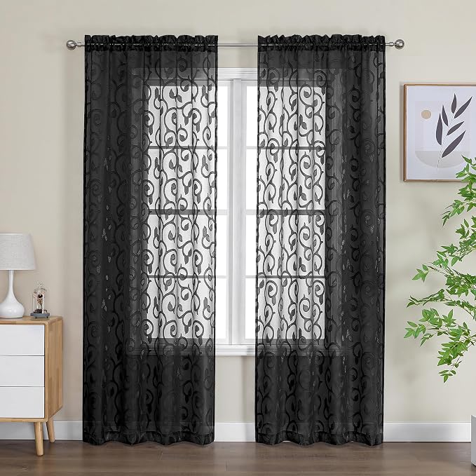 Furman Extra Long Sheer Black Curtains 96 inches Long - Image 2