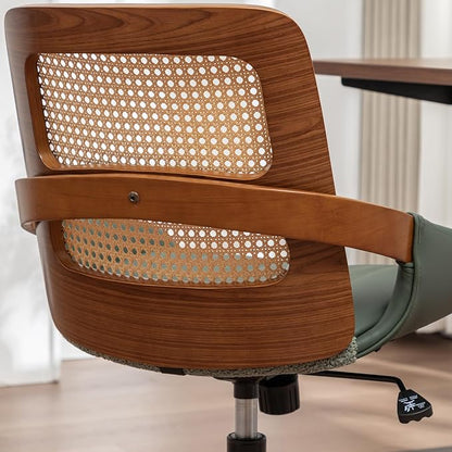 Home Office Desk Chair with Ergonomic Rattan Backrest, Walnut Crafts, Curved - Image 7