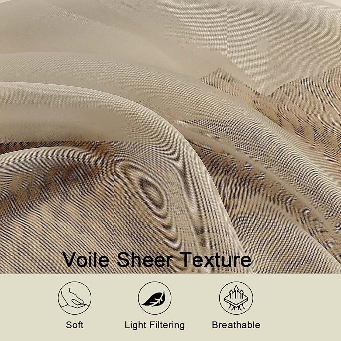 Taupe Valances for Windows, Taupe Sheer Curtains 14 Inch Length 2 Pack Kitchen - Image 3