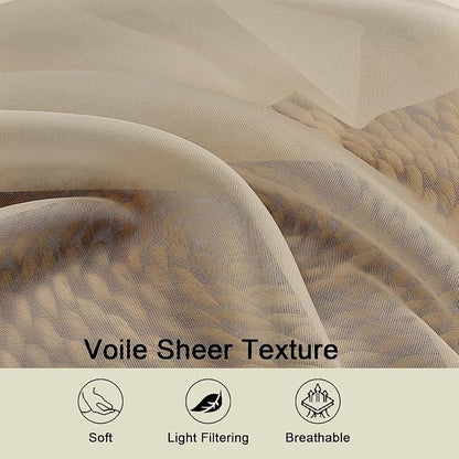 Taupe Sheer Curtains 84 Inches Long 2 Panels, Soft Airy Light Filtering Curtains - Image 3