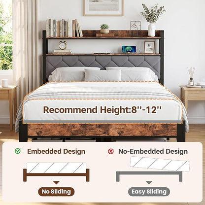 Full Size Bed Frame with Dual-Layer Headboard and Footboard, Bed Frame Full - Image 6